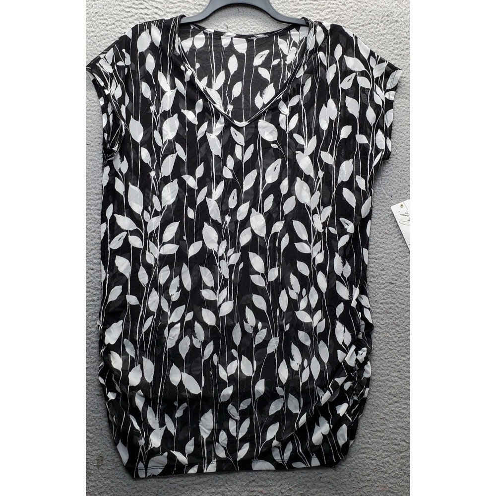 Anne Cole Swim Cover-Up Womens L/XL Multi Leaf Print Sheer Side Ruched Pullover
